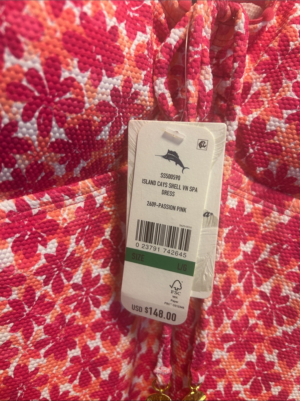 NWT Tommy Bahama Island Cays Shell Spa Dress in Passion Pink- Large - Picture 7 of 7